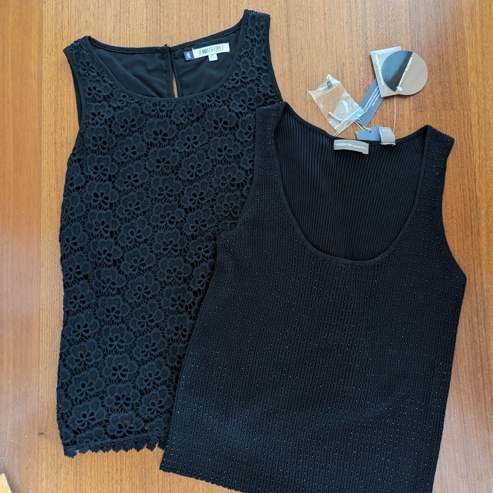 Two Ladies Medium Dressy Black Tanks-Jennifer Lopez & Valerie Separates-NWT